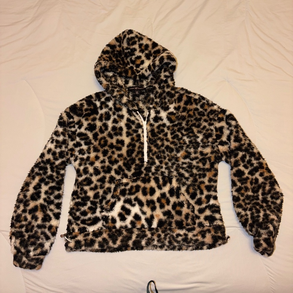 Leopard teddy quarter zip hoodie Medium - Picture 6 of 6